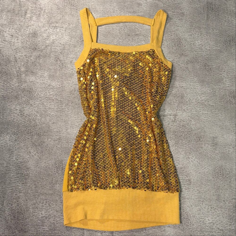 Y2k A'gaci Yellow Sequin Knit Tank Top